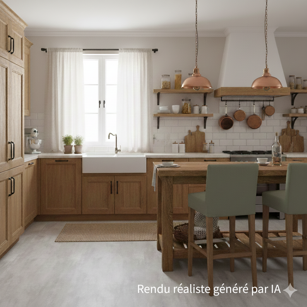 Sol PVC-SPC clipsable Izisol format carrelage - gris clair béton indus - rendu réaliste